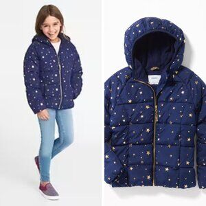 Old Navy Girls Frost Free Navy Puffer with Gold Stars